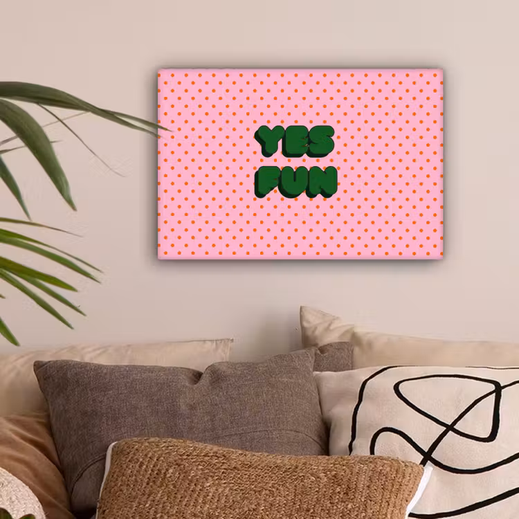 Yes fun - Groen - Roze - Stippen canvas 2cm klein -z3d