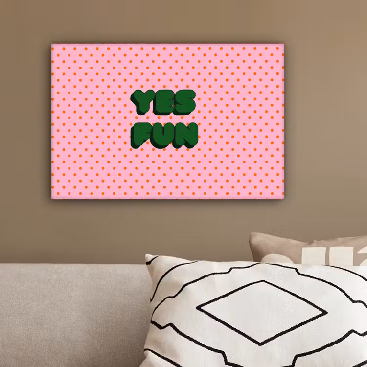 Yes fun - Groen - Roze - Stippen canvas 2cm klein -sfeer1