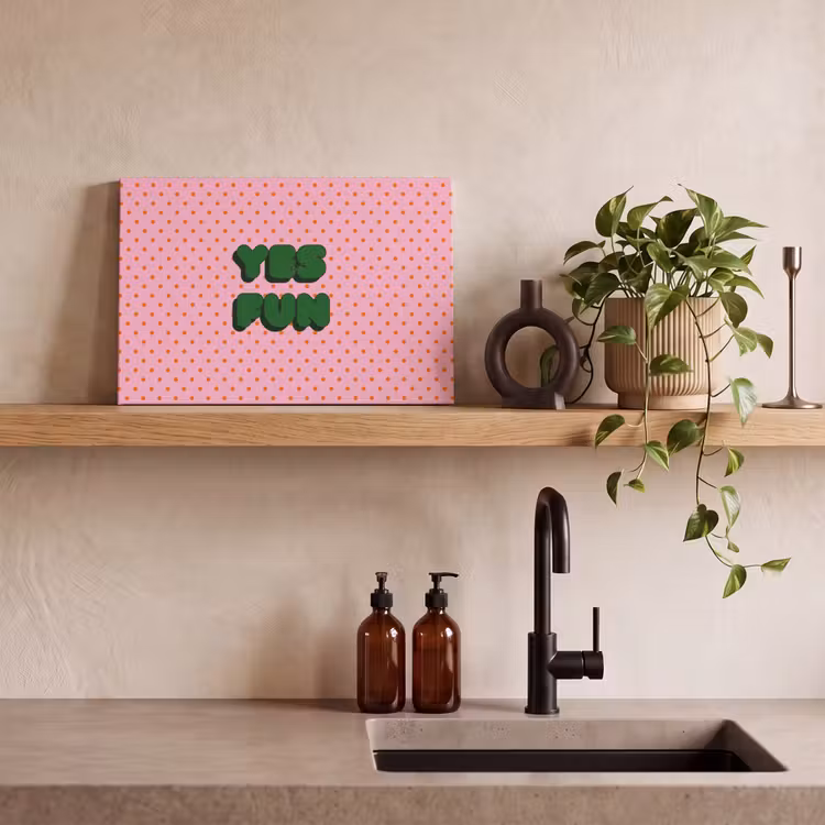 Yes fun - Groen - Roze - Stippen canvas 2cm klein -sfeer3
