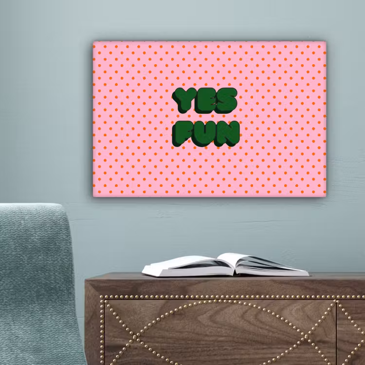Yes fun - Groen - Roze - Stippen canvas 2cm klein -sfeer4