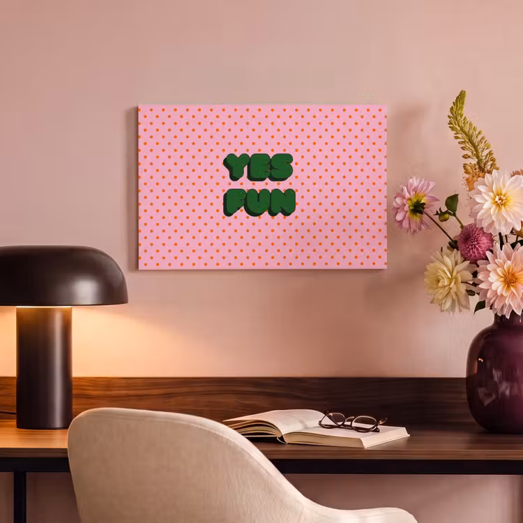 Yes fun - Groen - Roze - Stippen canvas 2cm klein -sfeer4