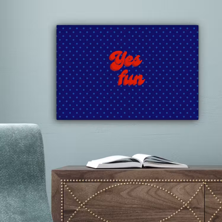 Yes fun - Rood - Blauw - Stippen canvas 2cm klein -sfeer4