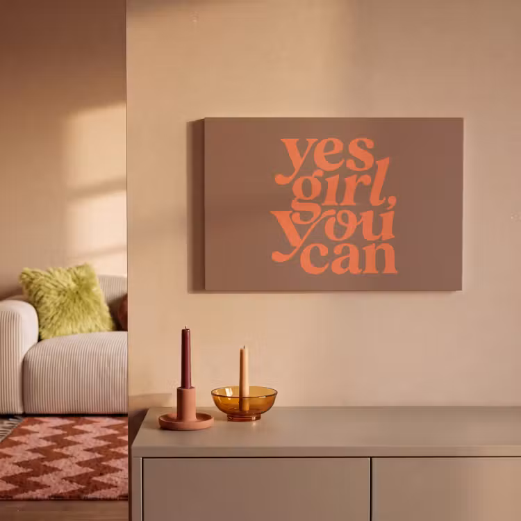 Yes girl you can - Oranje - Bruin canvas 2cm klein -sfeer1