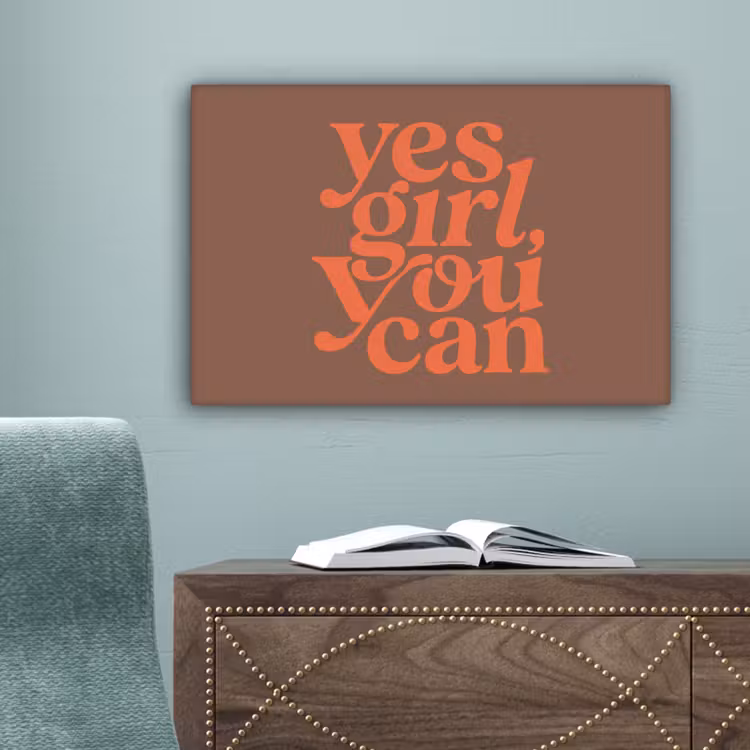 Yes girl you can - Oranje - Bruin canvas 2cm klein -sfeer4