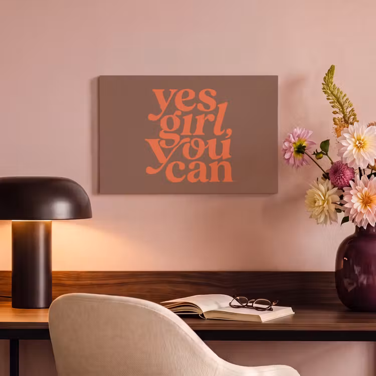 Yes girl you can - Oranje - Bruin canvas 2cm klein -sfeer4