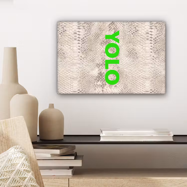 YOLO - Groen - Neon - Slangenprnt canvas 2cm klein -sfeer6