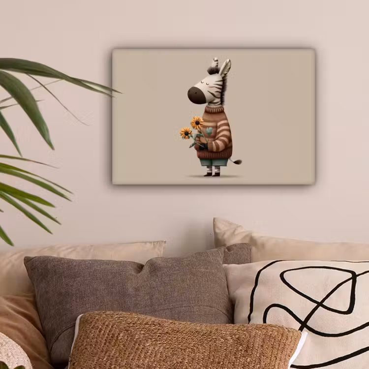 Zebra - Zonnebloemen - Warm canvas 2cm klein -sfeer1