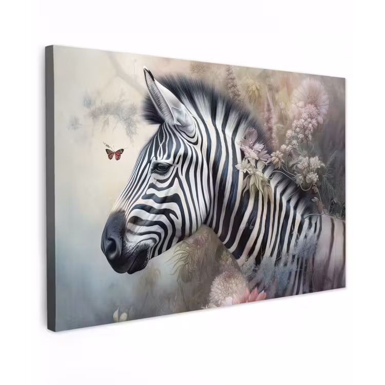 Zebra - Wilde dieren - Vlinder - Bloemen canvas 2cm klein -z3d