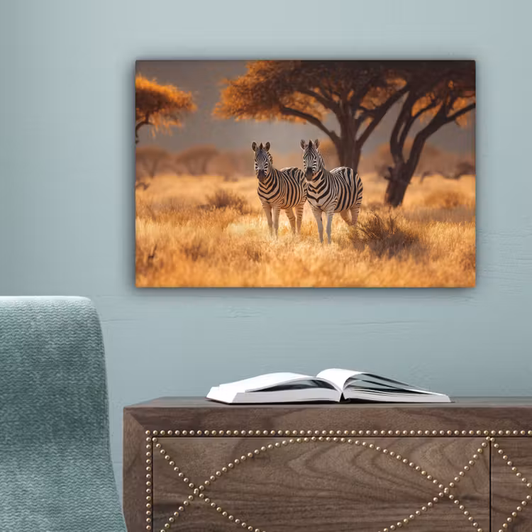 Zebra's - Savannelandschap - Gras canvas 2cm klein -sfeer4