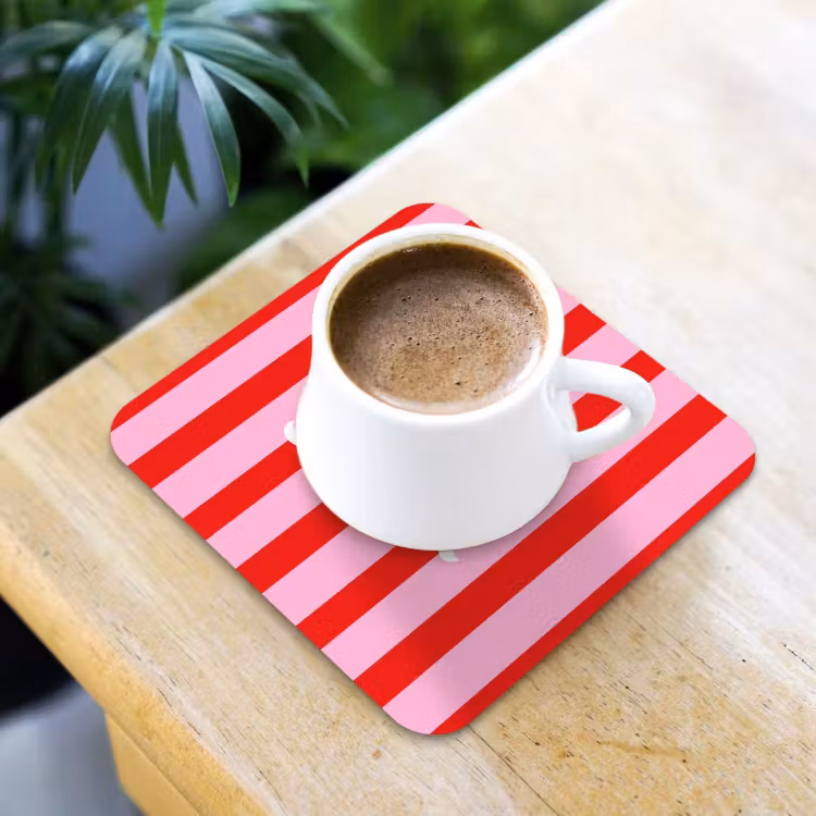 A Little Break - Strepen - Rood - Roze onderzetter kurk middel -sfeer5