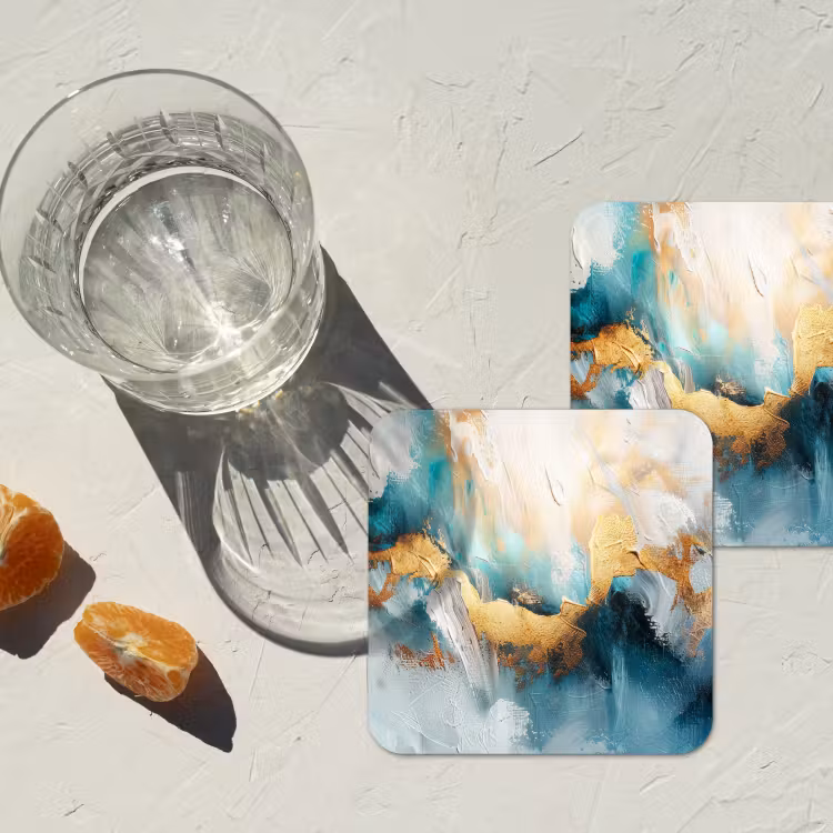 Abstract - Kunst - Gold - Blauw onderzetter kurk middel -sfeer4