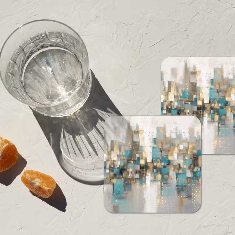 Abstract - Blokken - Goud - Skyline onderzetter kurk middel -sfeer4