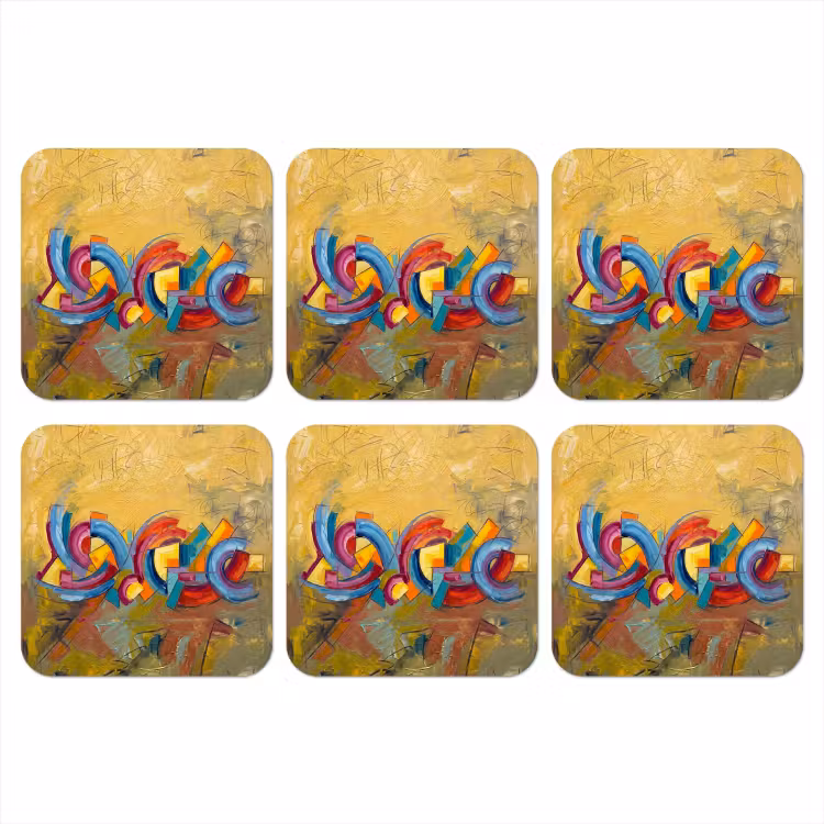 Abstract - Cirkels - Schilderij - Kleurrijk - Dynamisch onderzetter kurk middel -3d