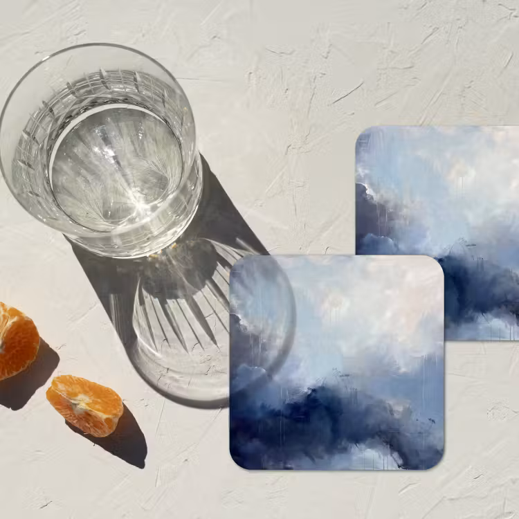 Abstract - Wolken - Modern - Blauw - Kunst onderzetter kurk middel -sfeer4