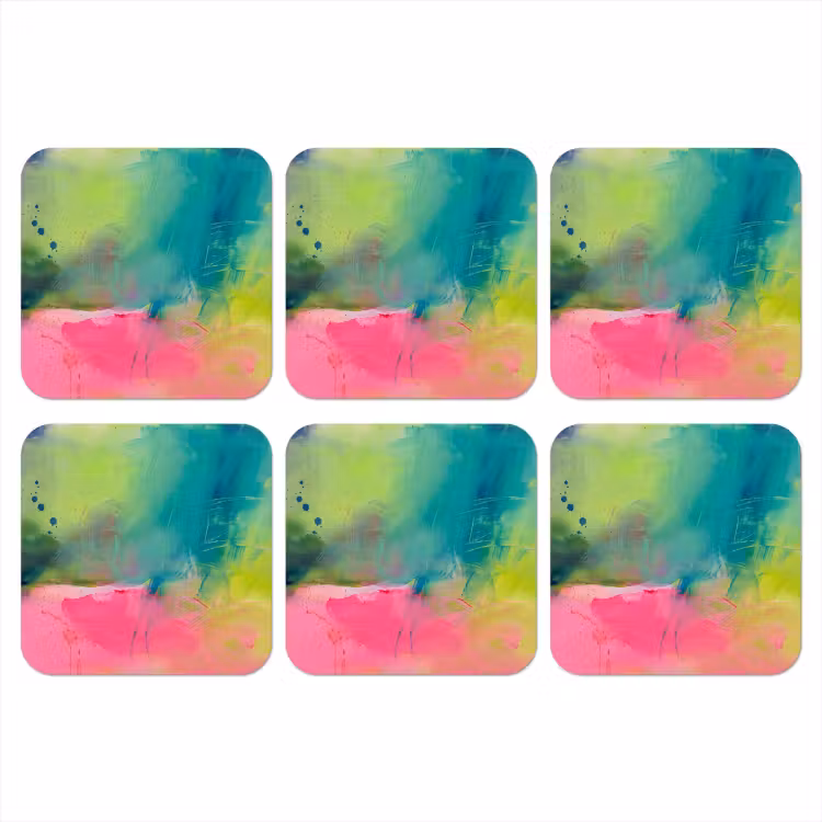 Abstract - Kleuren - Modern - Groen - Roze onderzetter kurk middel -3d