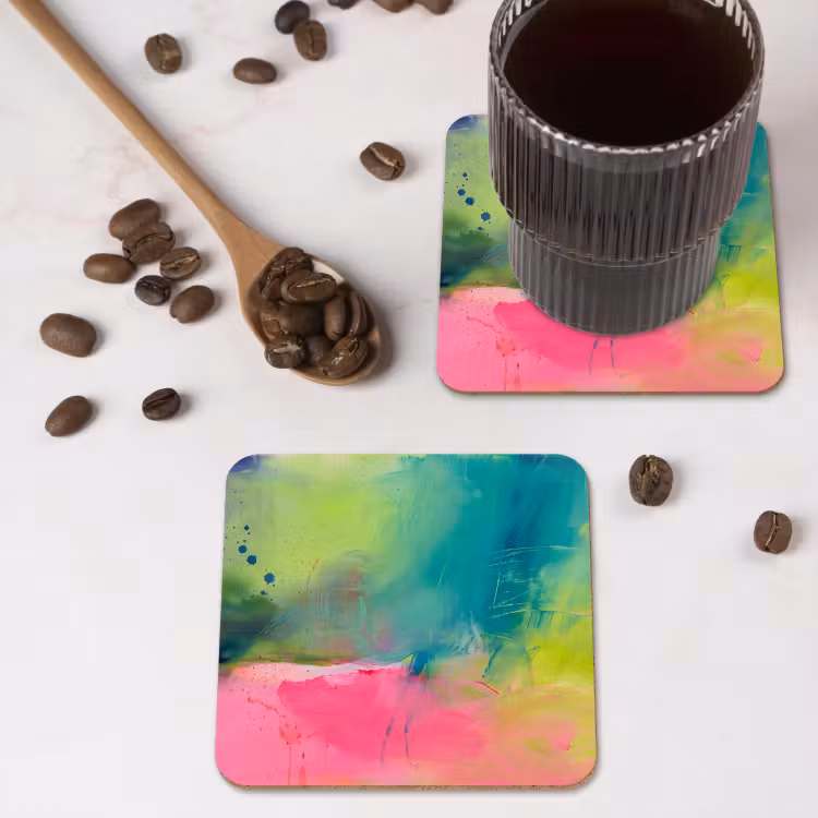 Abstract - Kleuren - Modern - Groen - Roze onderzetter kurk middel -sfeer2