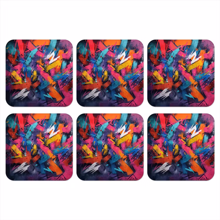 Abstract - Explosie - Neonkleuren onderzetter kurk middel -3d