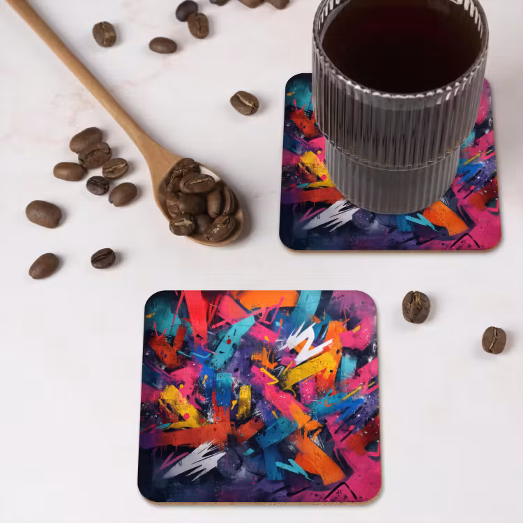 Abstract - Explosie - Neonkleuren onderzetter kurk middel -sfeer2