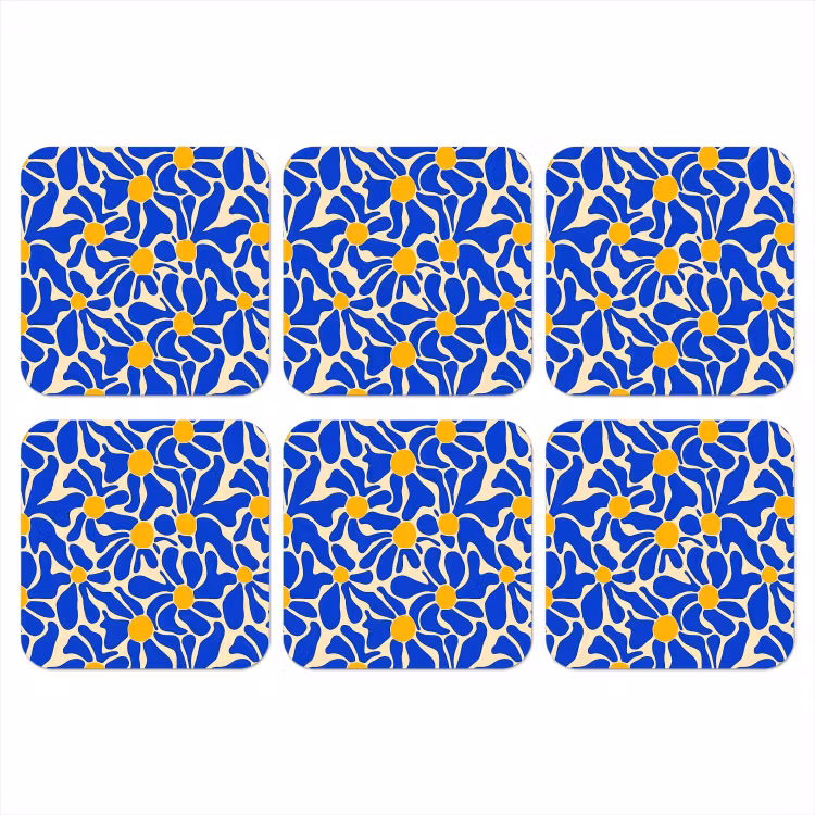 Abstract - Bloem - Blauw onderzetter kurk middel 366 -3d