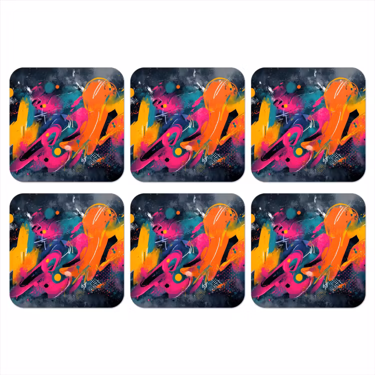 Abstract - Graffiti - Kleurrijk - Verfspatten onderzetter kurk middel -3d