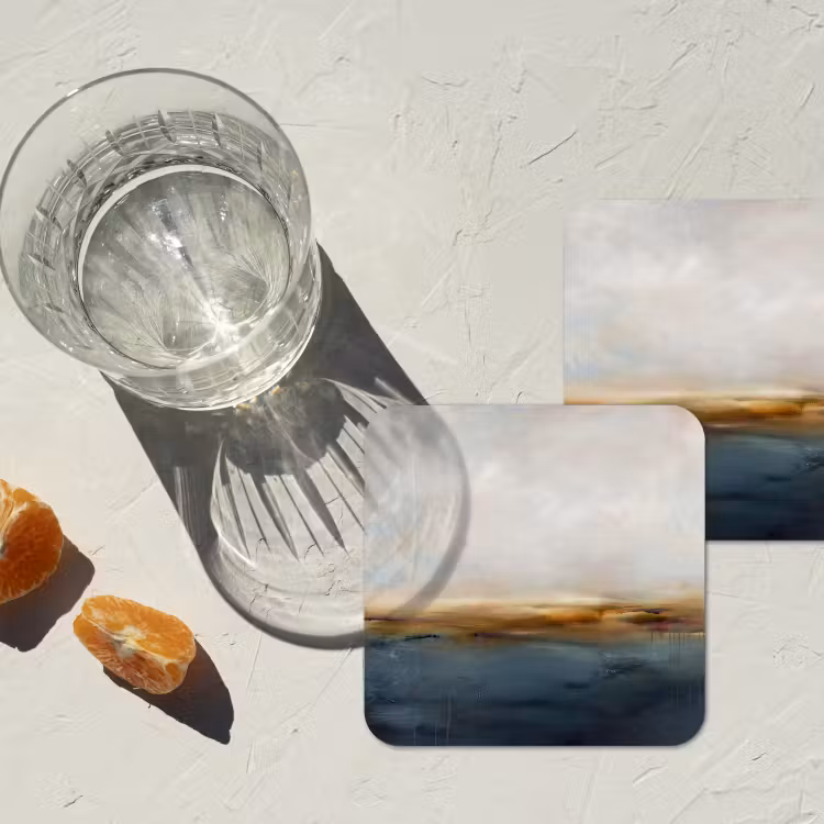 Abstract - Horizon - Water - Modern - Beige onderzetter kurk middel -sfeer4