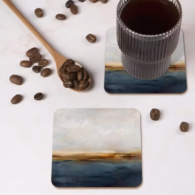 Abstract - Horizon - Water - Modern - Beige onderzetter kurk middel -sfeer2