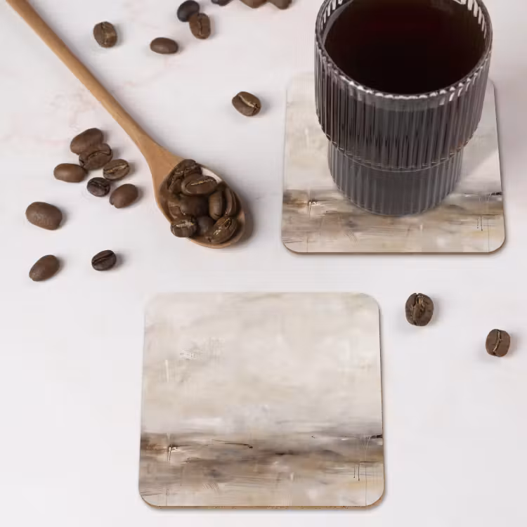 Abstrakt - Landschap - Modern - Beige - Kunst onderzetter kurk middel -sfeer2