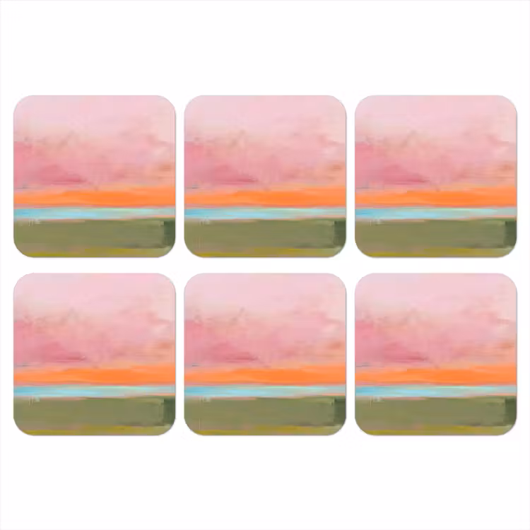 Abstract - Landschap - Modern - Roze - Oranje onderzetter kurk middel -3d