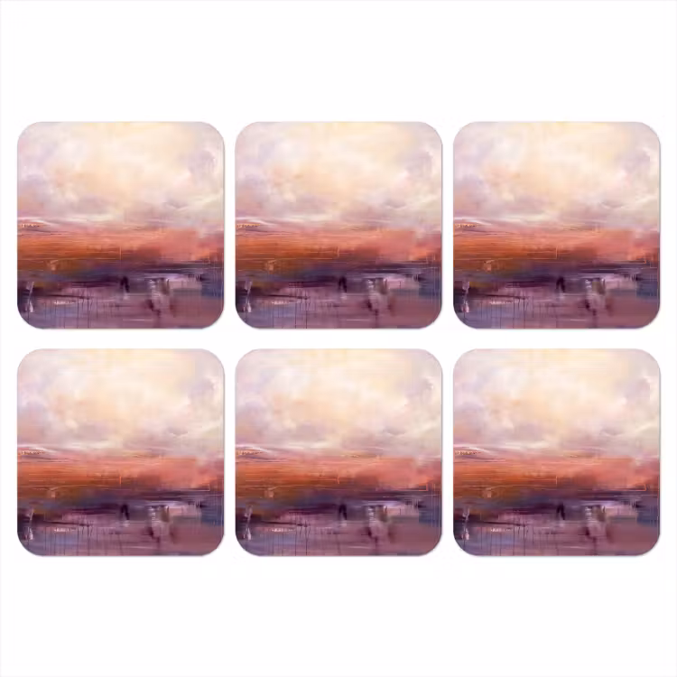 Abstract - Landschap - Modern - Paars - Oranje onderzetter kurk middel -3d