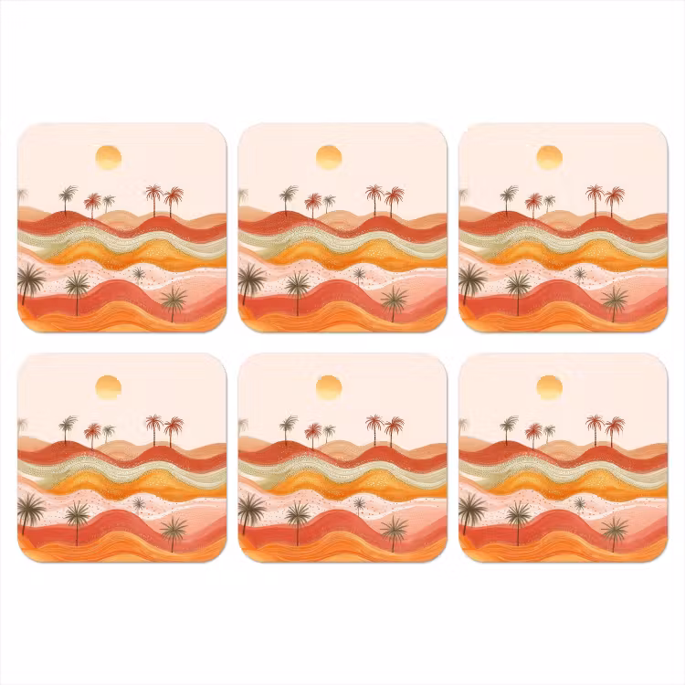 Abstract landschap - Palmbomen - Kleurrijk onderzetter kurk middel -3d