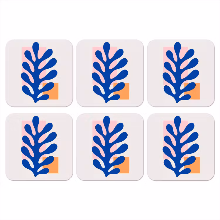 Abstract - Blad - Blauw - Rechthoeken onderzetter kurk middel -3d