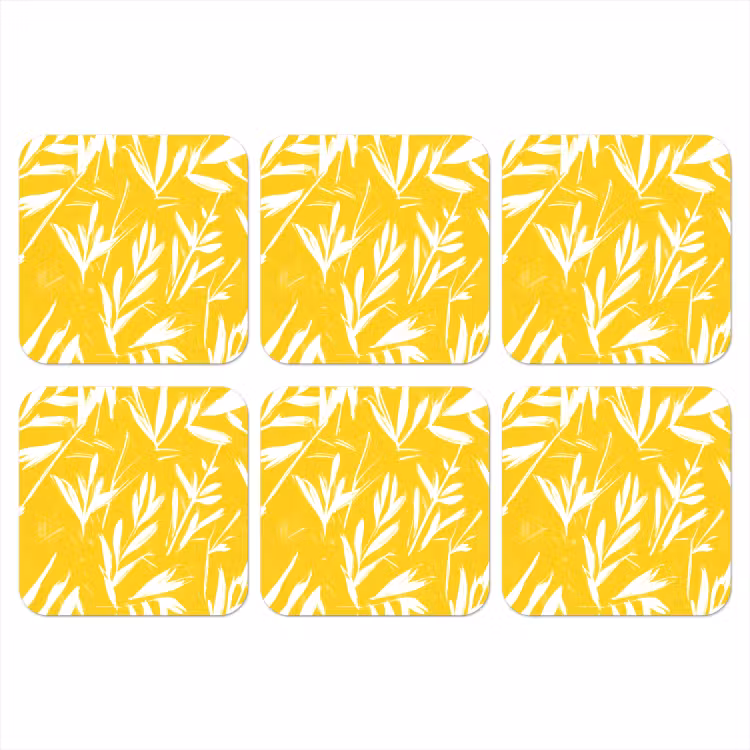 Abstract - Bladeren - Geel - Penseelstreken onderzetter kurk middel -3d