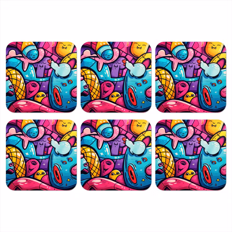 Abstract - Neon - Design - Kleurrijk - Graffiti onderzetter kurk middel -3d