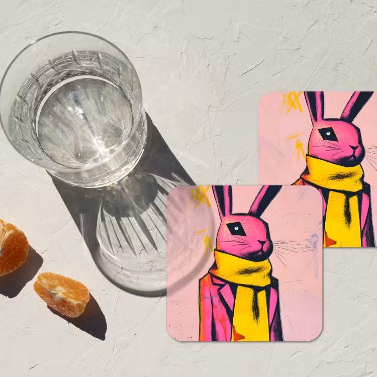 Abstract - Konijn - Sjaal - Geel onderzetter kurk middel -sfeer4