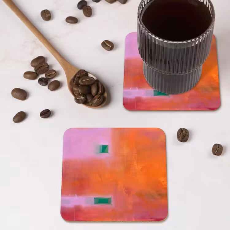 Abstract - Vlakken - Kunst - Modern - Oranje onderzetter kurk middel -sfeer2