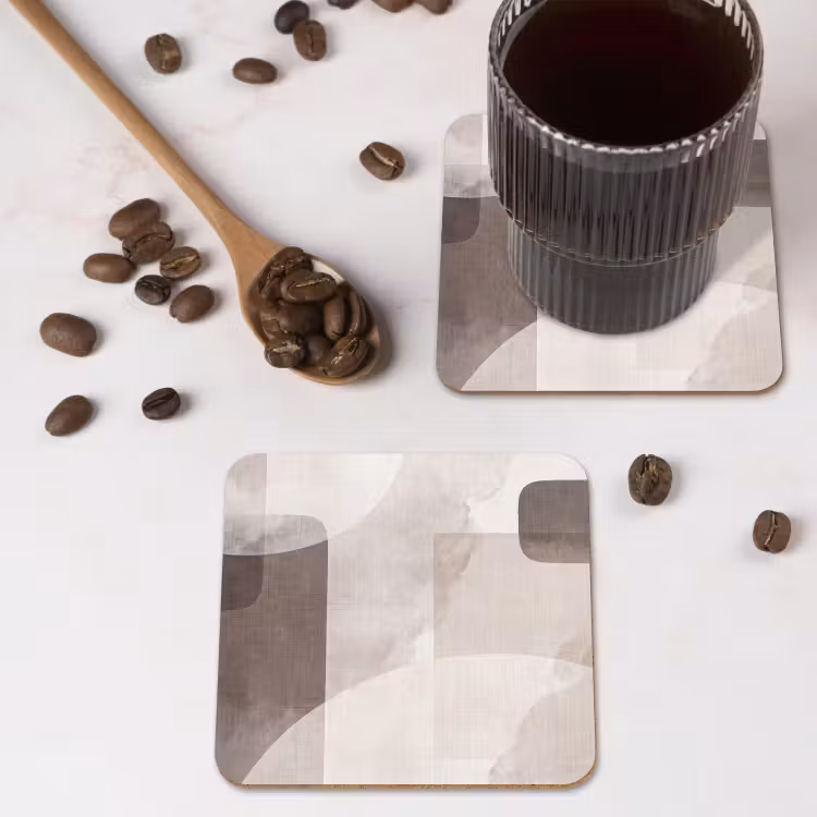 Coaster - Abstract Shapes - Beige - Abstracte vormen - Beige onderzetter kurk middel