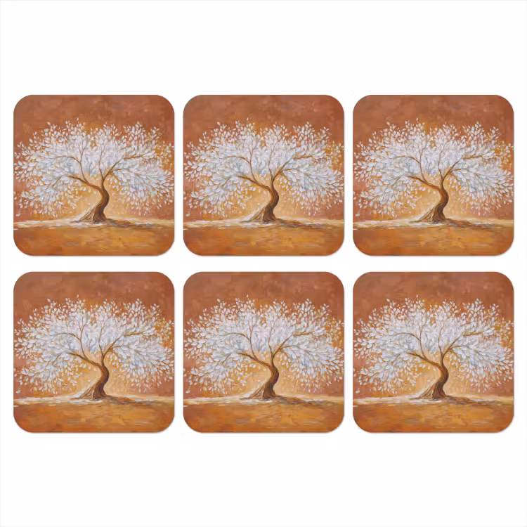 Abstract - Boom - Wit - Bladeren onderzetter kurk middel -3d