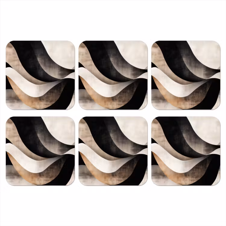 Abstract - Golven - Zwart - Verweerd onderzetter kurk middel -3d