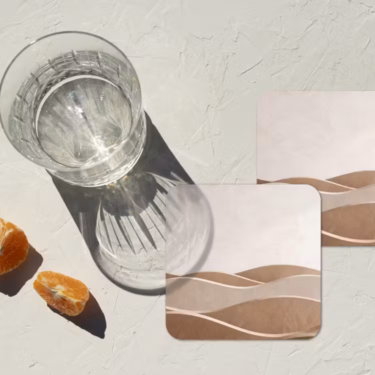 Abstract - Golven - Modern - Beige onderzetter kurk middel -sfeer4