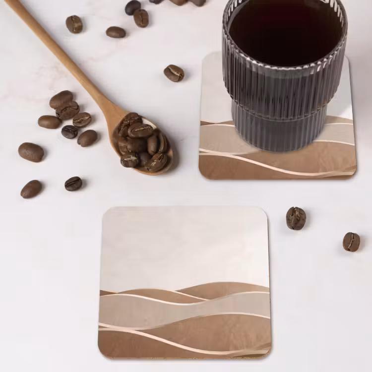 Abstract - Golven - Modern - Beige onderzetter kurk middel -sfeer2