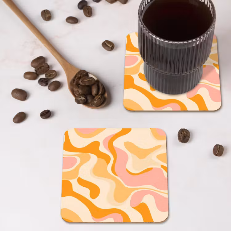 Abstract - Golvend - Oranje onderzetter kurk middel -sfeer2