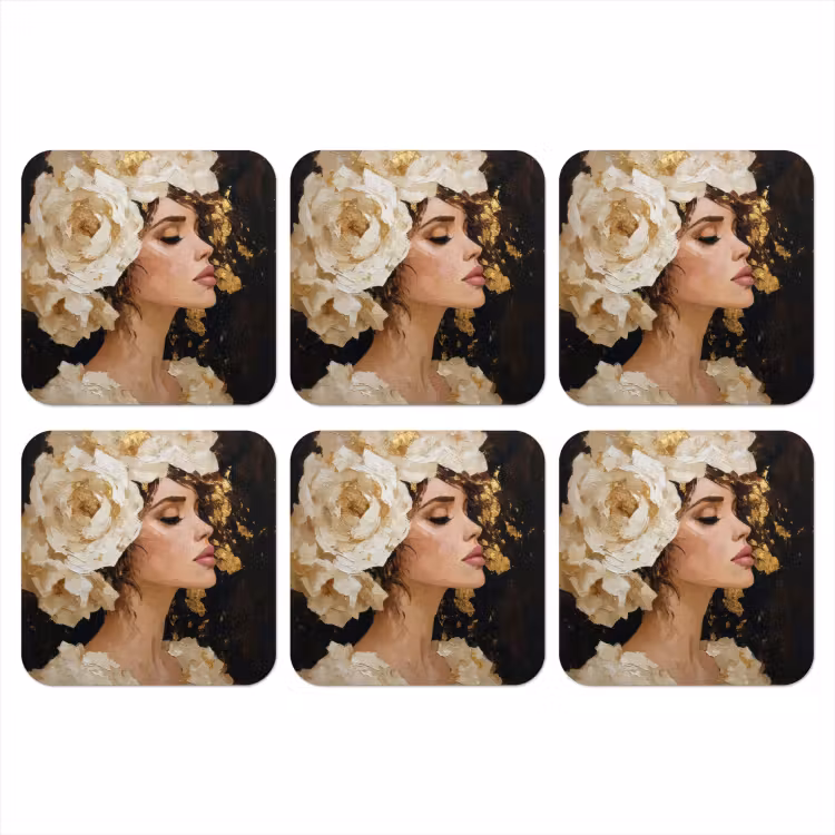 Abstract - Vrouw - Bloemen - Wit onderzetter kurk middel -3d