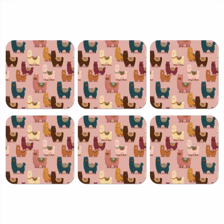 Alpaca's - Patroon - Kleurrijk onderzetter kurk middel 366 -3d