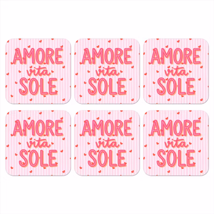 Amore vita sole - Roze - Hartjes onderzetter kurk middel -3d