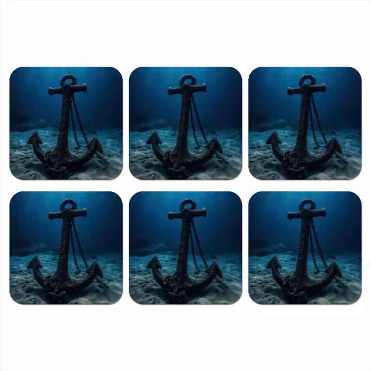 Anker - Ijzer - Zeebodem - Zand onderzetter kurk middel -3d