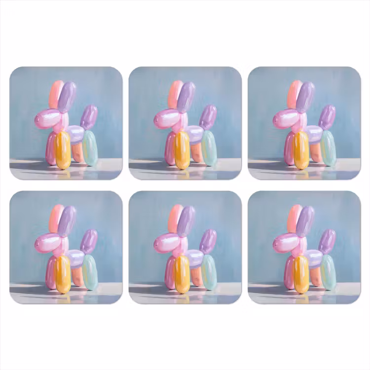 Dier - Ballon - Pasteltinten - Glanzend onderzetter kurk middel -3d