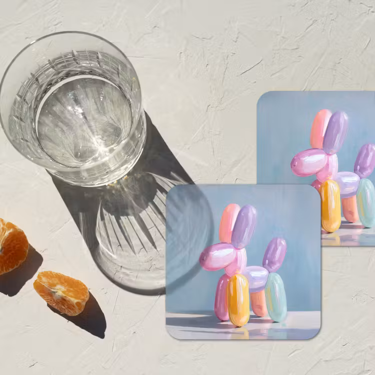 Dier - Ballon - Pasteltinten - Glanzend onderzetter kurk middel -sfeer4