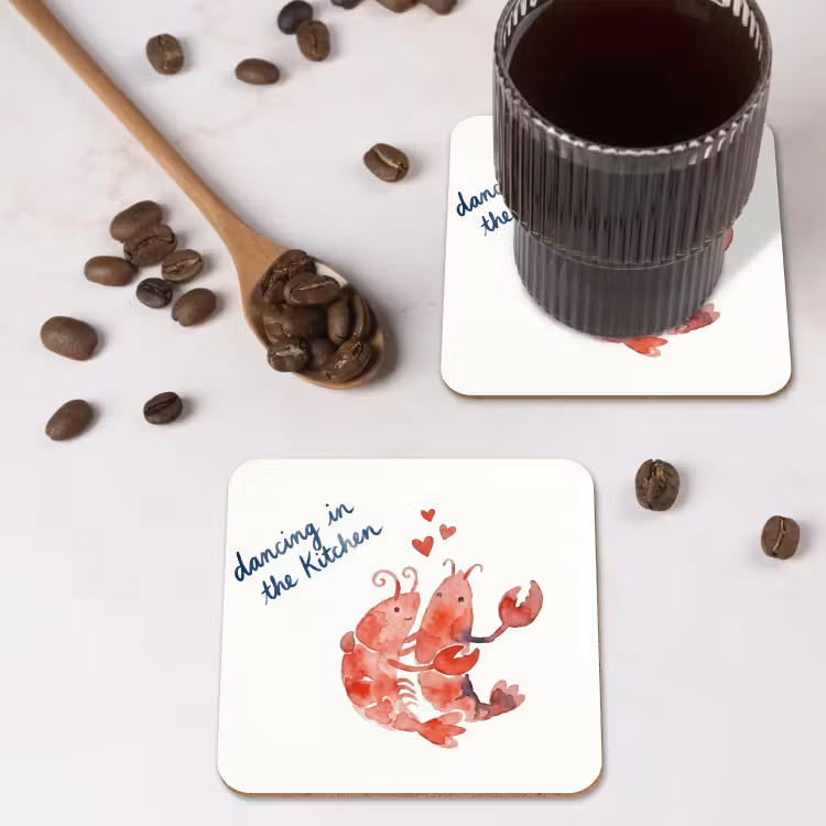 Dier - Dans - Liefde - Waterverf - Rood onderzetter kurk middel -sfeer2