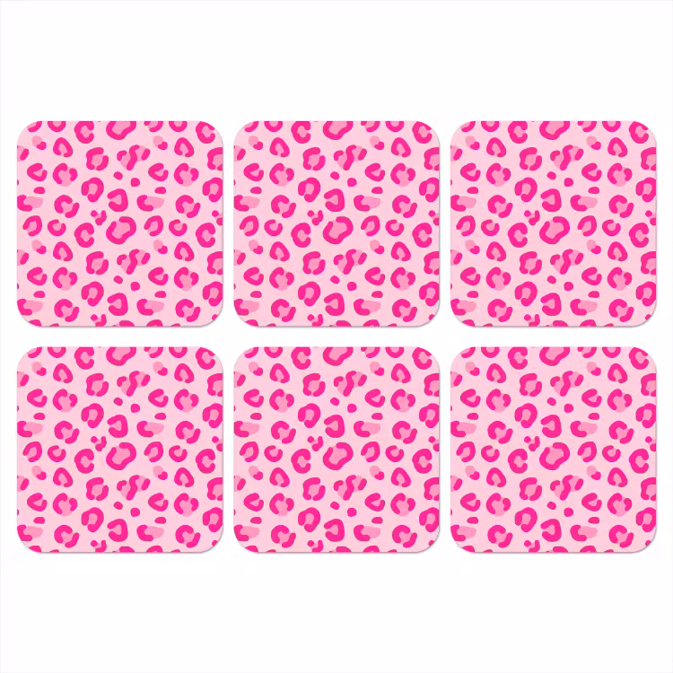 Dierenprint - Patroon - Abstract - Modern - Roze onderzetter kurk middel -3d