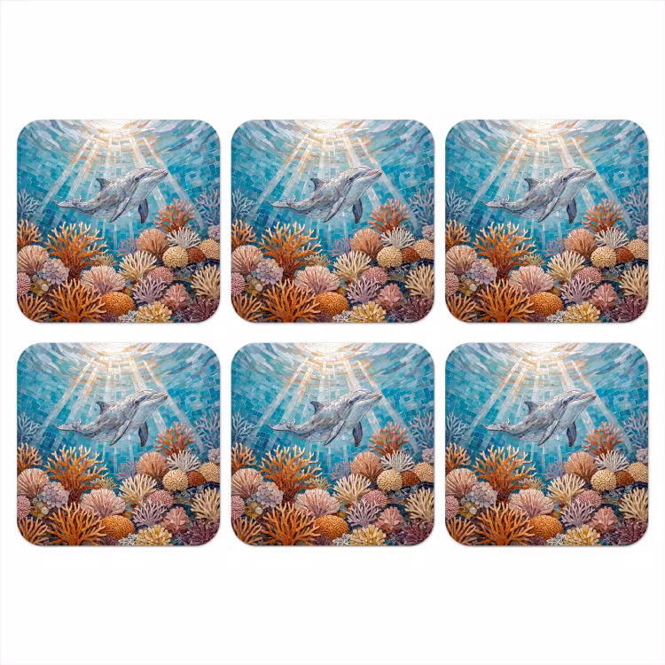 Dieren - Mozaïek - Oceaan - Koraal - Blauw onderzetter kurk middel -3d
